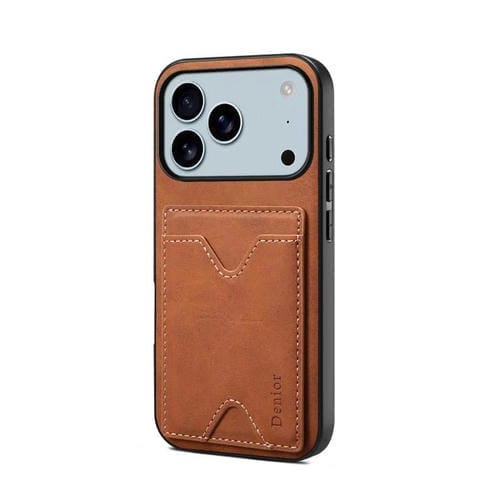 Funda trasera de PU Denior D06 para iPhone 17 Pro Max con ranura para tarjetas (marrón)