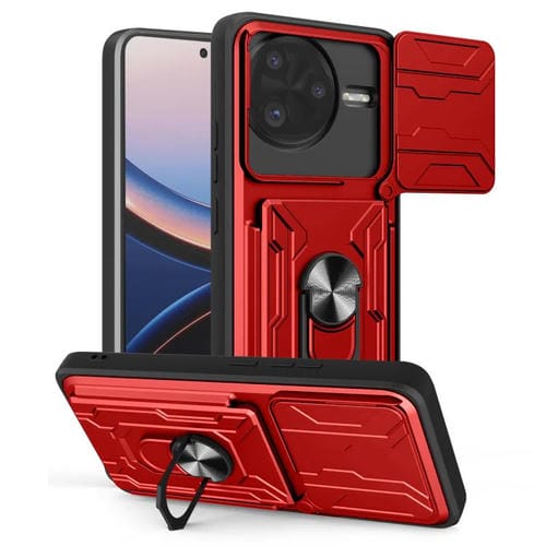 Funda deslizante de TPU y PC con ranura para tarjetas para Xiaomi Poco F7 Ultra (roja)