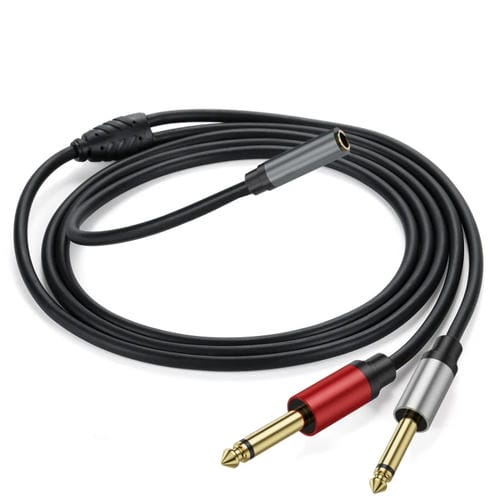 Cable Adaptador Audio Divisor en Y Mono 3 m Chapado en Oro 3,5 mm TRS Hembra a 2 x 6,35 mm TS Macho (Negro)