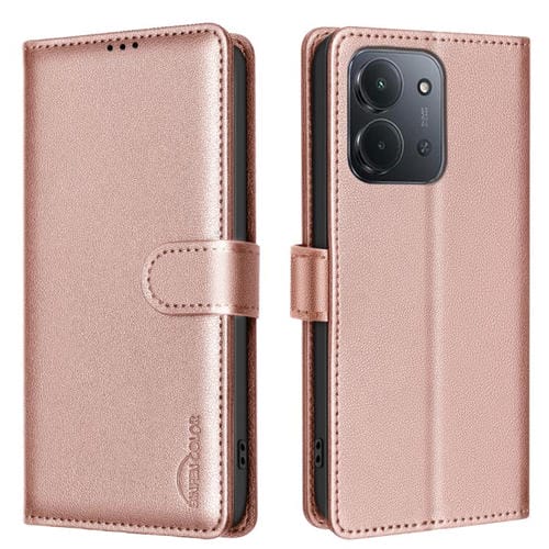 Funda de cuero antirrobo RFID con textura Litchi para Redmi 15C 4G (173,1 mm) / Redmi 15C 5G (173,1 mm) (dorada)