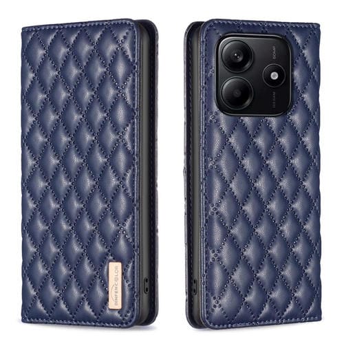 Funda de Cuero Magnética con Tapa Tipo Cartera para Redmi Note 14 4G con Diseño de Diamante (Azul)