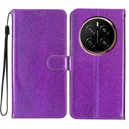 Funda de Cuero con Tapa y Purpurina para Honor Magic7 Pro (Morada)