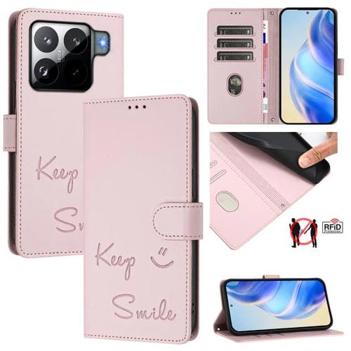 Funda de cuero con relieve RFID para Xiaomi 15S Pro 5G (rosa)