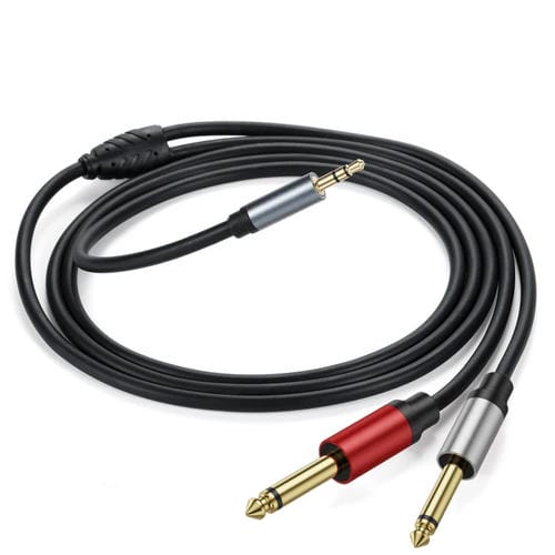 Cable Adaptador Audio Divisor en Y 3,5 mm TRS Estéreo a 6,35 mm TS Mono Dual Chapado en Oro 3 m (Negro)