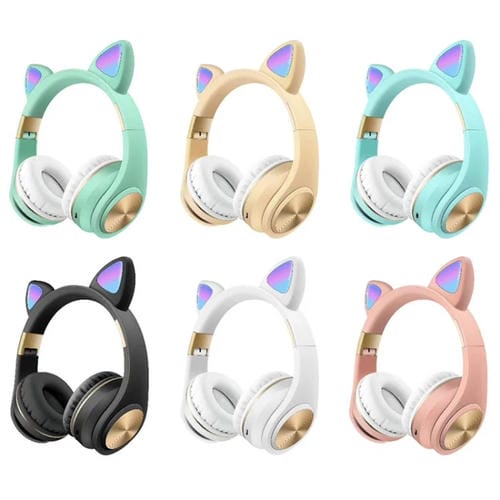Auriculares Inalámbricos Bluetooth Orejas de Gato Juegos Luz (Blanco)