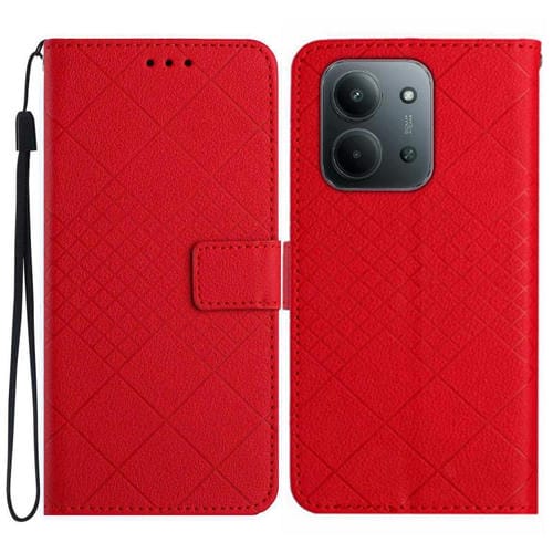 Funda de cuero con textura de cuadrícula rómbica para Redmi 15C 4G (171,5 mm) / Poco C85 4G (rojo)