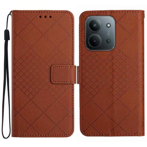 Funda de cuero con textura de cuadrícula rómbica para Redmi 15C 5G (173,1 mm) / Redmi 15C 4G (173,1 mm) (marrón)