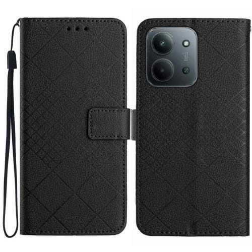 Funda de cuero con textura de cuadrícula rómbica para Redmi 15C 5G (173,1 mm) / Redmi 15C 4G (173,1 mm) (Negro)