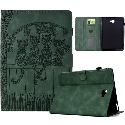 Funda de Cuero para Tablet Samsung Galaxy Tab A 10.1 T580 (2016) con Relieve de Gatos (Verde)