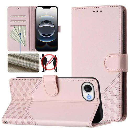 Funda de Cuero Rfid con Relieve en Panal para iPhone 16E (Rosa)