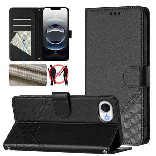Funda de Cuero Rfid con Relieve en Panal para iPhone 16E (Negra)
