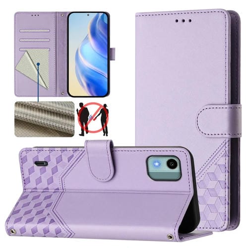 Funda de Cuero Rfid con Relieve en Panal para Nokia C12 (Morado Claro)