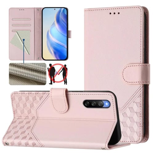 Funda de Cuero RFID para Sony Xperia 10 IV con Relieve en Panal (Rosa)