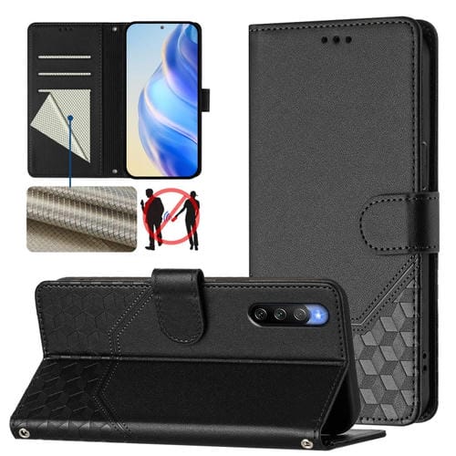 Funda de Cuero RFID con Relieve en Panal para Sony Xperia 10 V (2023) (Negra)
