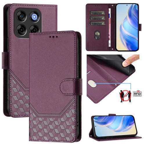 Funda de Cuero Rfid con Relieve en Panal para ZTE Blade V70 (Violeta)