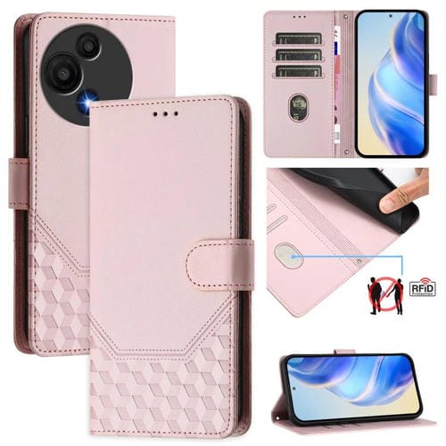Funda de cuero con relieve de panal RFID para TCL 605/60 SE (rosa)