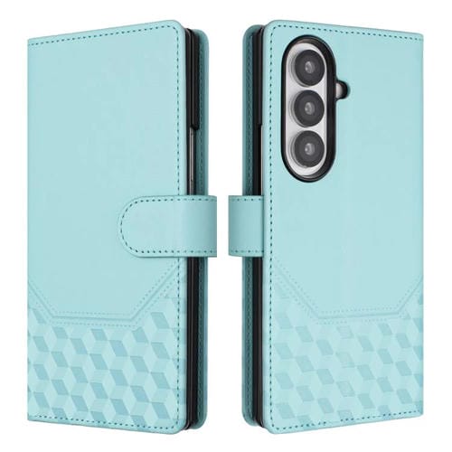 Funda de cuero con relieve de panal RFID para Samsung Galaxy Z Fold7 5G (verde menta)