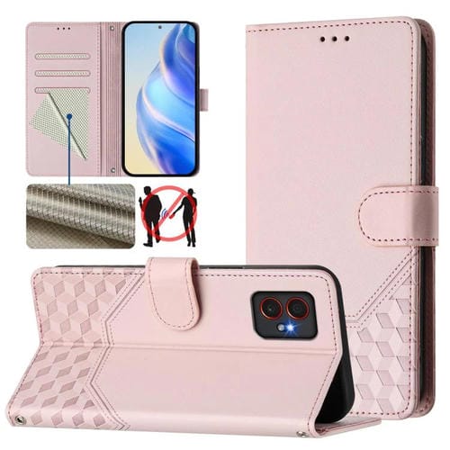 Funda de piel con relieve de panal RFID para Samsung Galaxy XCover7 Pro (rosa)