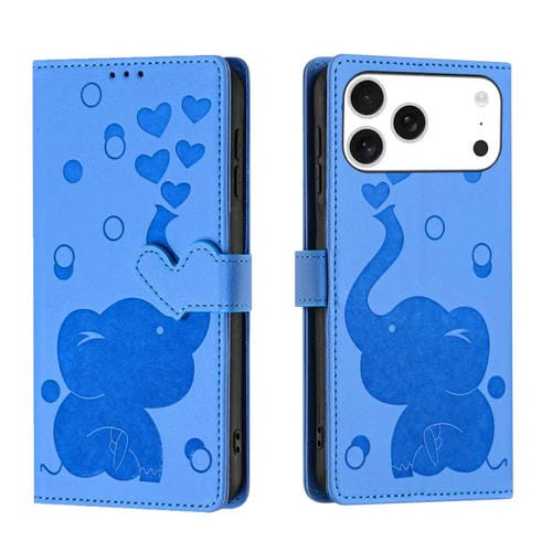 Funda de piel con relieve de elefante para iPhone 17 Pro (azul)