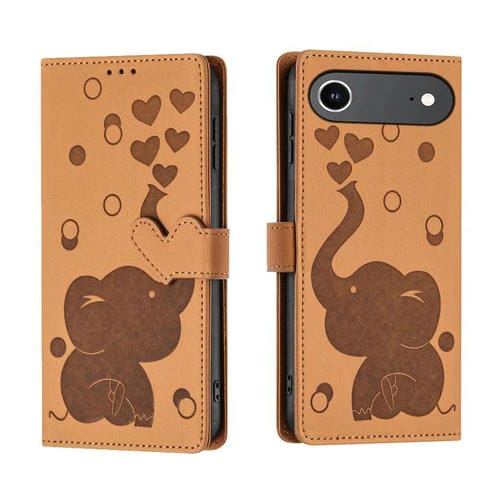 Funda de cuero con relieve de elefante para iPhone 17 Air (amarilla)