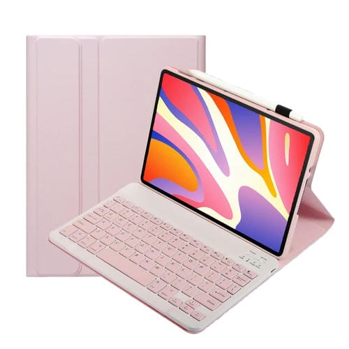 Funda de Cuero para Tableta Huawei Matepad Se 11 2024 Ah21 con Teclado Bluetooth Desmontable (Rosa y Blanco)