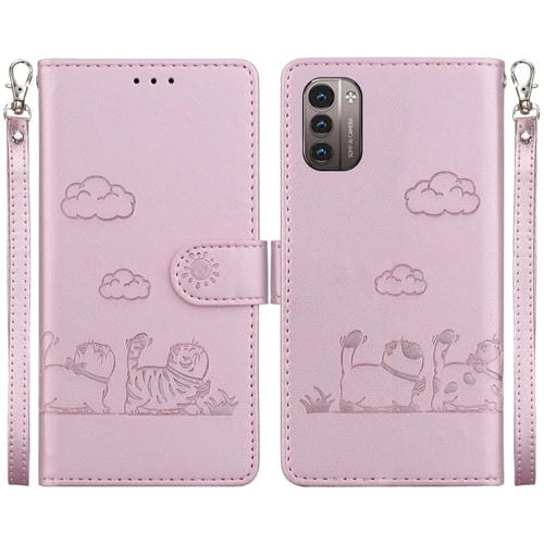 Funda de Cuero Rfid para Nokia G21/G11 con Diseño de Gatos (Oro Rosa)