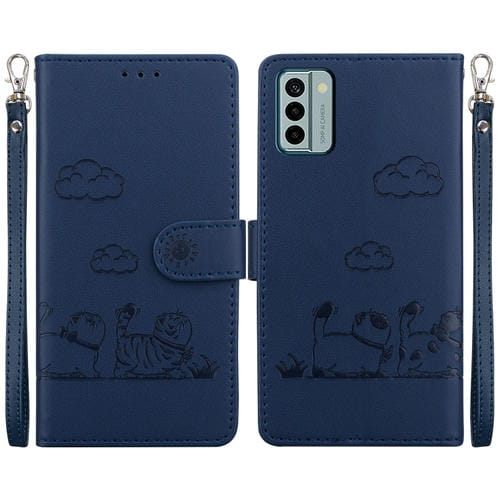 Funda de Cuero Rfid para Nokia G22 con Diseño de Gatos (Azul)
