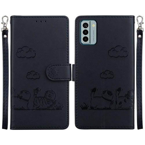 Funda de Cuero Rfid para Nokia G22 con Diseño de Gatos (Negra)