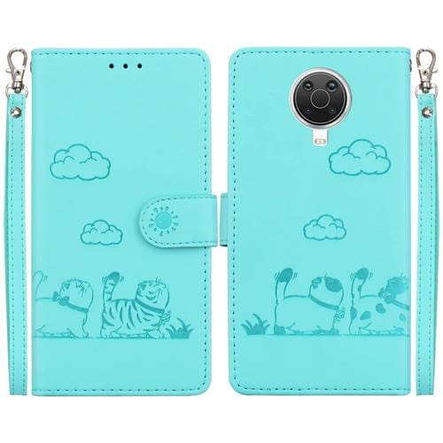 Funda de Cuero Rfid para Nokia G10/G20 con Diseño de Gatos (Verde)