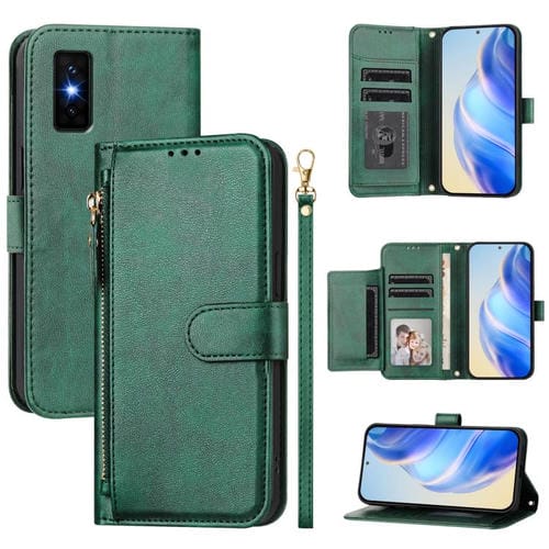 Funda de cuero con cremallera y ranuras para múltiples tarjetas para Infinix GT 30 Pro (verde)