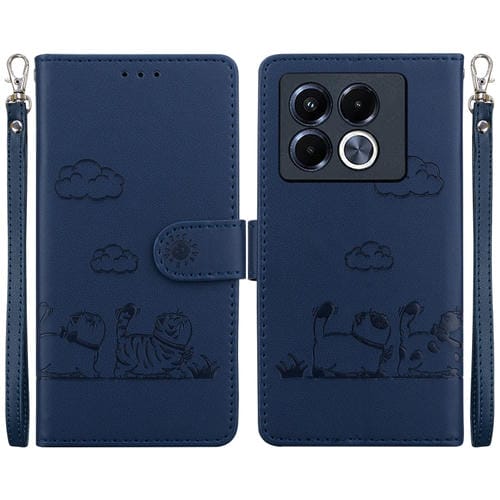 Funda de Cuero Rfid para Infinix Note 40 5G con Diseño de Gatos (Azul)