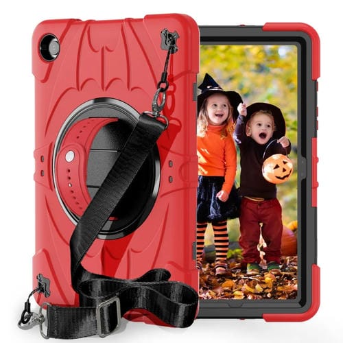 Funda para Tablet Samsung Galaxy Tab A9+ Soporte Giratorio Empuñadura Tipo Murciélago (Rojo y Negro)