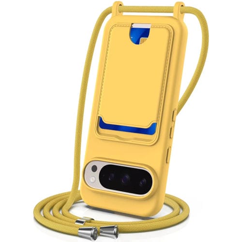 Funda Silicona Líquida Google Pixel 9 Pro con Cordón y Bolsa para Tarjetas (Amarillo)