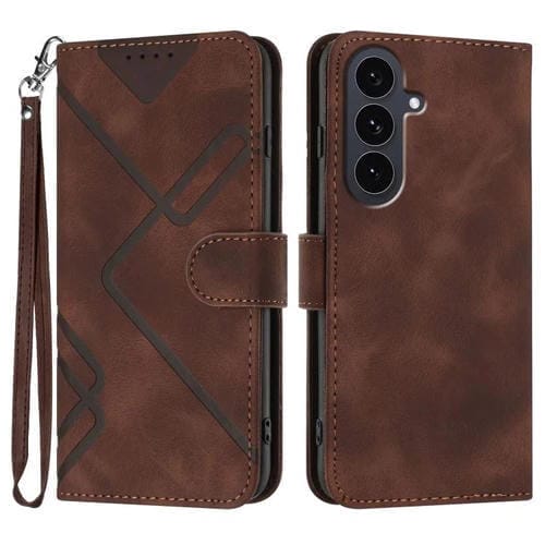 Funda de piel con diseño de líneas para Samsung Galaxy S25 FE 5G (café)