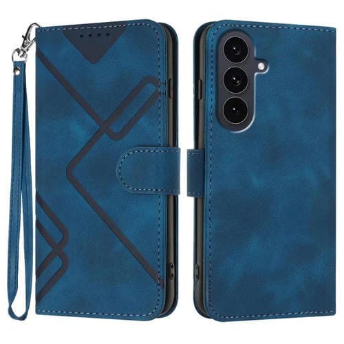 Funda de piel con diseño de líneas para Samsung Galaxy S25 FE 5G (azul rey)