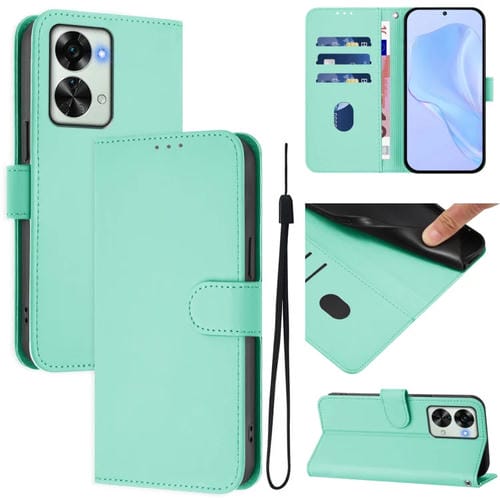 Funda de Piel para OnePlus Nord 2T con Cordón (Verde Menta)