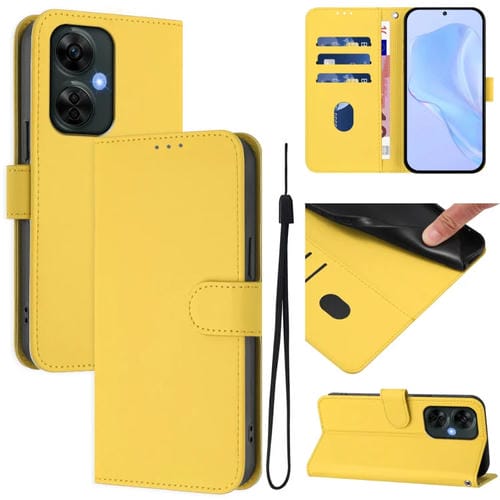 Funda de Cuero para OnePlus Nord Ce 3 Lite 5G con Textura de Piel y Cordón (Amarillo Limón)