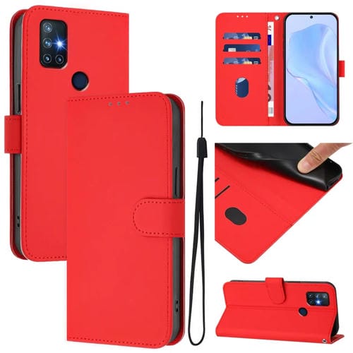 Funda de Cuero con Cordón para OnePlus Nord N10 5G (Rojo) Tacto Suave