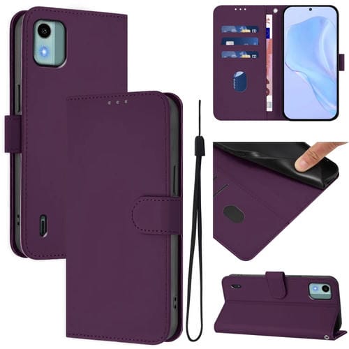 Funda de Piel Sintética con Cordón para Nokia C12 (Violeta)