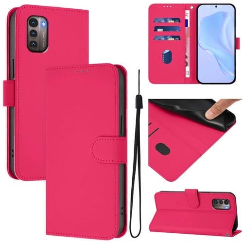 Funda de Piel Sintética con Cordón para Nokia G11 4G y G21 4G (Rosa y Rojo)