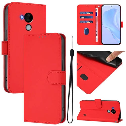 Funda de Piel con Cordón para Nokia C30 (Rojo) Tacto Agradable