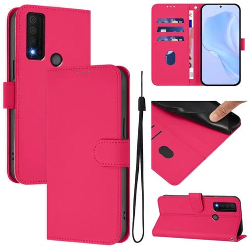 Funda Piel Sintética + Cordón para TCL 30 Xe 5G (Rosa y Rojo)