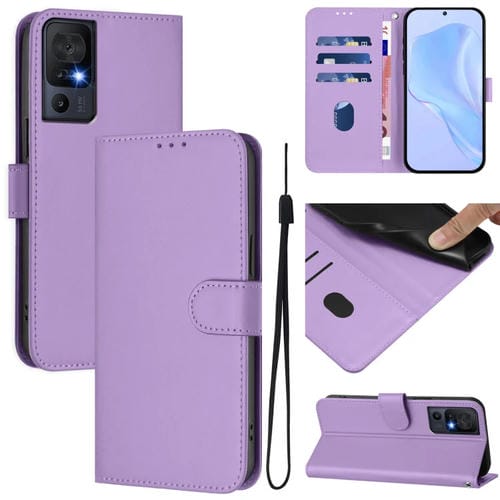 Funda de Piel para TCL 40 Se con Cordón (Morado Lavanda)