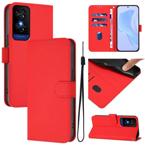 Funda de Cuero con Cordón para Teléfono TCL 50 5G / 50 Xe Nxtpaper 5G (Rojo)