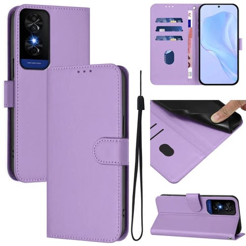 Funda de Cuero con Cordón para Teléfono TCL 50 5G / 50 Xe Nxtpaper 5G (Morado Lavanda)