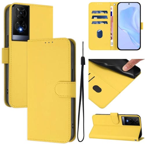 Funda de Piel con Cordón para TCL 50 Xe Tacto de Piel (Amarillo Limón)