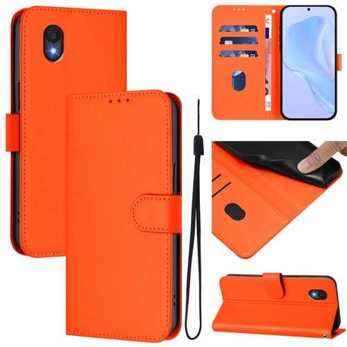 Funda de Piel con Cordón para Teléfono TCL 201 con Tacto de Piel (Naranja)