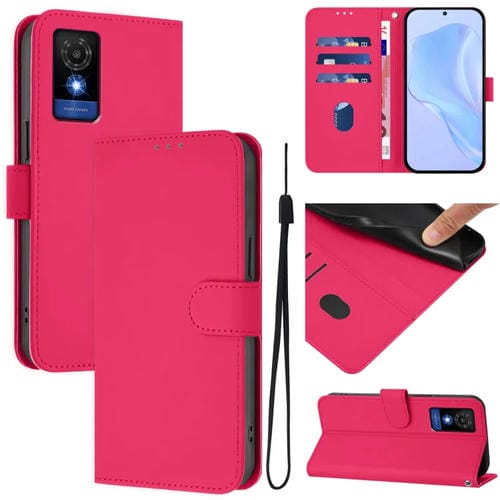 Funda de Piel con Cordón para Teléfono TCL 501 Skin Feel (Rosa Rojo)