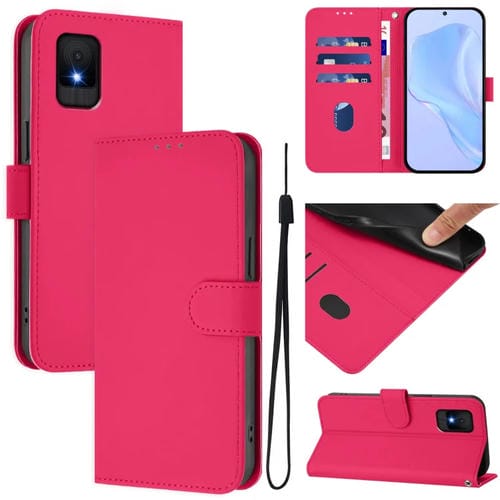 Funda de Piel con Cordón para Teléfono TCL 502 Skin Feel (Rosa Rojo)