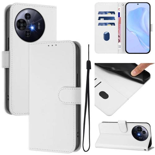 Funda de Cuero Nxtpaper para TCL 50 Pro con Textura de Piel y Cordón (Blanco)